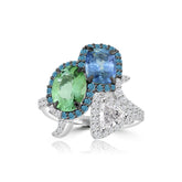 BELLE Ring - Blue Sapphire & Green Tourmaline with Diamond Accents in 18K White Gold