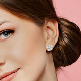 CHAMOMILE DIAMOND STUD EARRINGS IN 18K WHITE GOLD – ROSE CUT FLORAL HALO DESIGN