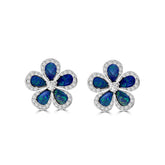 Stunning Chamomile Floral Opal & Diamond Stud Earrings in 18K White Gold