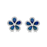 Stunning Chamomile Floral Opal & Diamond Stud Earrings in 18K White Gold