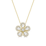 Exquisite Floral Diamond Chamomile Pendant Necklace in 18K Yellow Gold