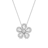 Diamond Chamomile Flower Pendant Necklace in White Gold
