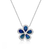 CHAMOMILE PENDANT NECKLACE IN 18K WHITE GOLD – BLUE OPAL AND DIAMOND FLORAL DESIGN