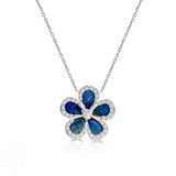 CHAMOMILE PENDANT NECKLACE IN 18K WHITE GOLD – BLUE OPAL AND DIAMOND FLORAL DESIGN
