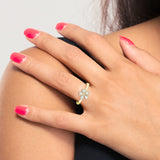 CHAMOMILE FLORAL DIAMOND RING IN 18K YELLOW GOLD – PEAR ROSE CUT & HALO DESIGN