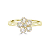 CHAMOMILE FLORAL DIAMOND RING IN 18K YELLOW GOLD – PEAR ROSE CUT & HALO DESIGN