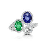 CHARM Elysian Harmony Ring - Emerald & Sapphire with Diamond Accent in 18K White Gold