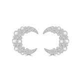 CRESCENT Moon Earrings in White Gold with Rose Cut & Brilliant Diamonds