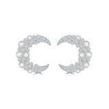 CRESCENT Moon Earrings in White Gold with Rose Cut & Brilliant Diamonds