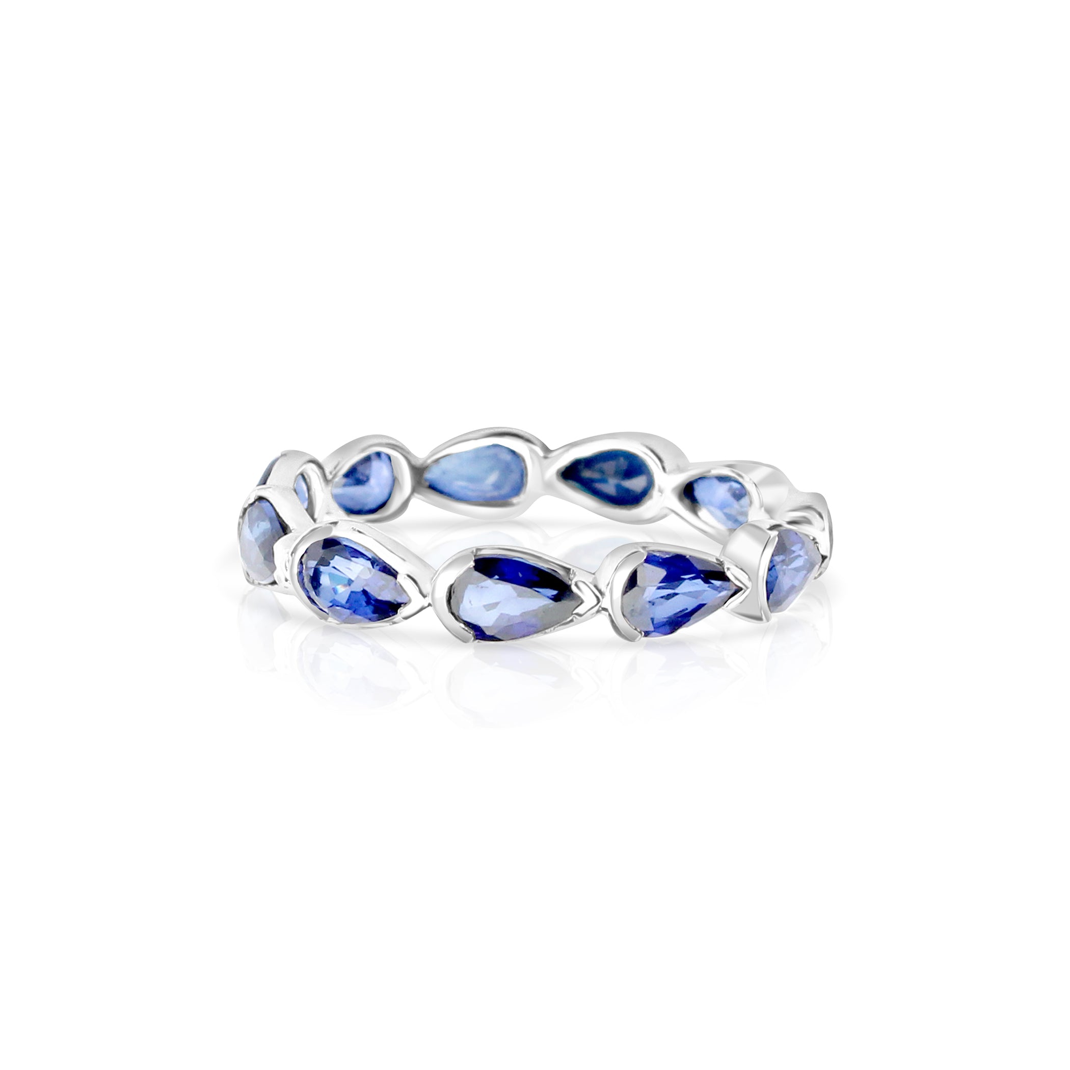 CRIS ETERNITY BAND IN 18K WHITE GOLD – PEAR SHAPED BLUE SAPPHIRE RING