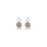 MAUI BALI CHARM Brown Rose Cut with White Diamond Charms in 18K White Gold Hoop Earrings