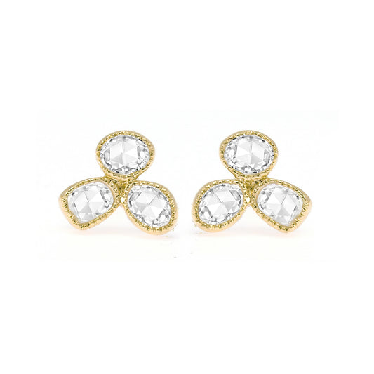 MAYA EARRINGS IN 18K YELLOW GOLD – THREE-PETAL ROSE CUT DIAMOND STUDS