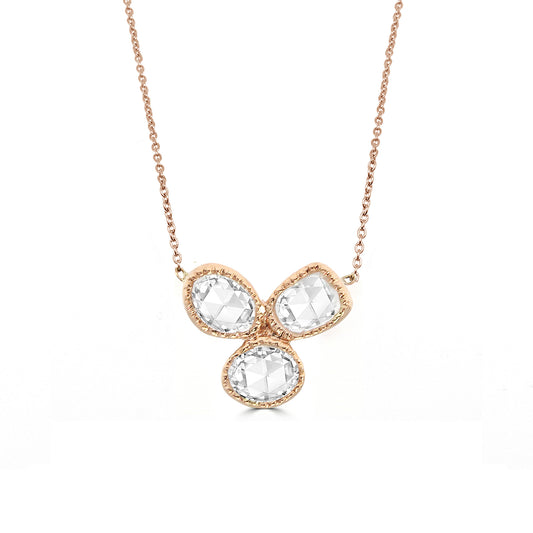 MAYA NECKLACE IN 18K ROSE GOLD – THREE-PETAL ROSE CUT DIAMOND PENDANT