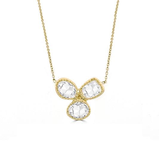 MAYA NECKLACE IN 18K YELLOW GOLD – THREE-PETAL ROSE CUT DIAMOND PENDANT