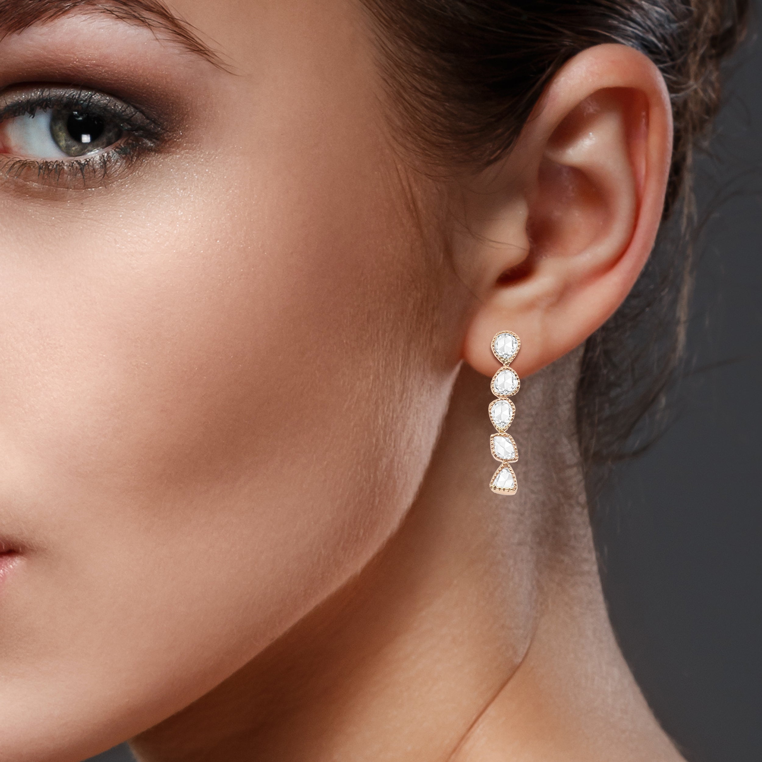 SATA DROP EARRINGS ROSE CUT DIAMOND 18K ROSE GOLD