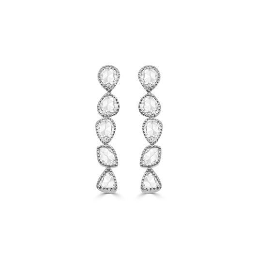 SATA DROP EARRINGS ROSE CUT DIAMOND 18K WHITE GOLD