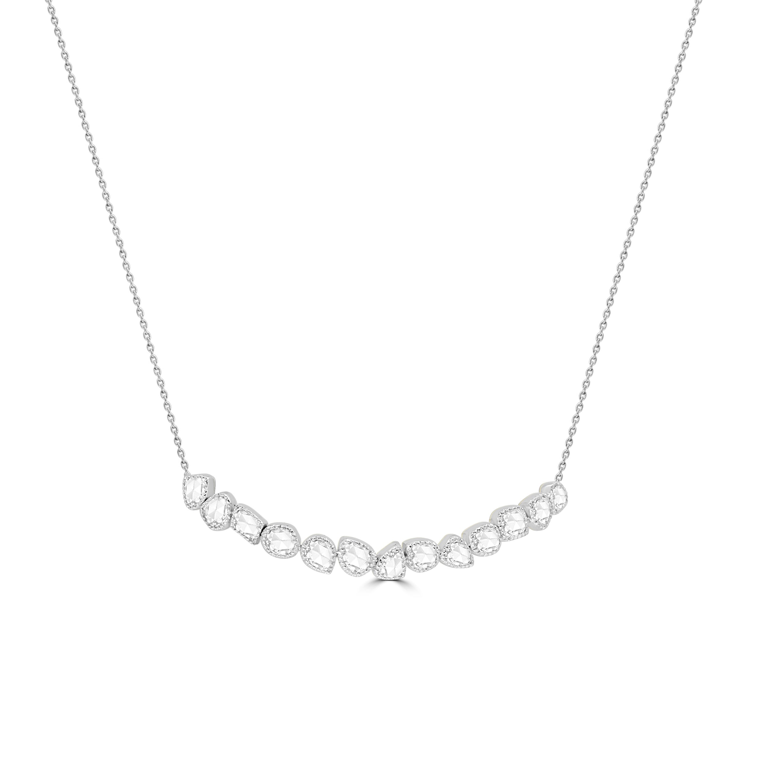 SATA Necklace in 18K WHITE Gold – Rose Cut Diamonds, Vintage Elegance