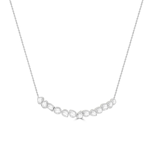 SATA Necklace in 18K WHITE Gold – Rose Cut Diamonds, Vintage Elegance
