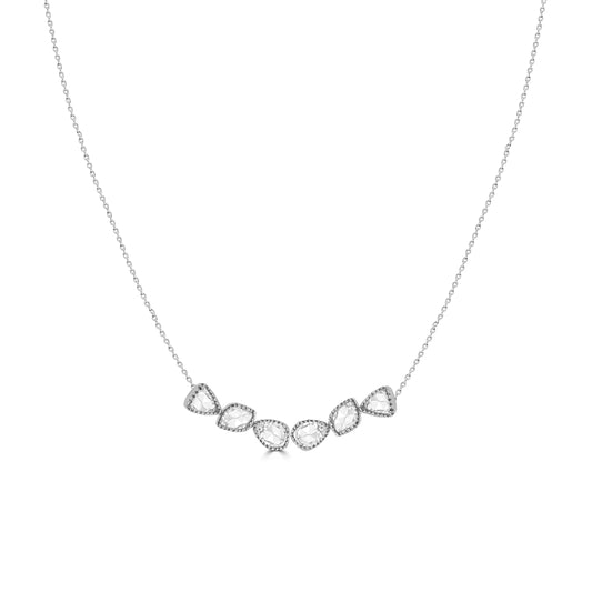 SATA NECKLACE IN 18K WHITE GOLD – MIXED SHAPE ROSE CUT DIAMOND DESIGN