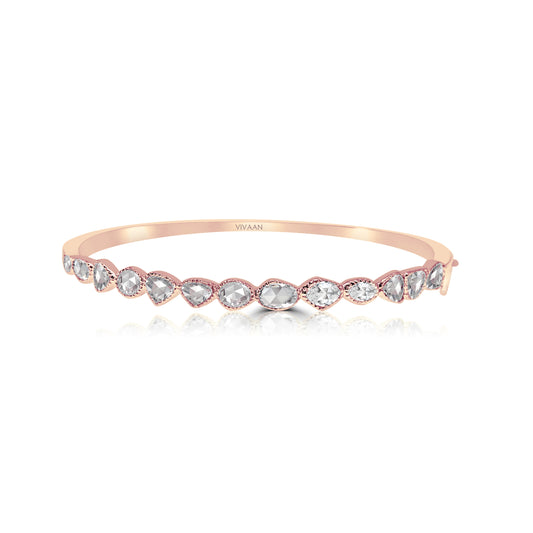 SATA BANGLE IN 18K ROSE GOLD – ROSE CUT DIAMOND BANGLE WITH VINTAGE MILGRAIN DETAIL
