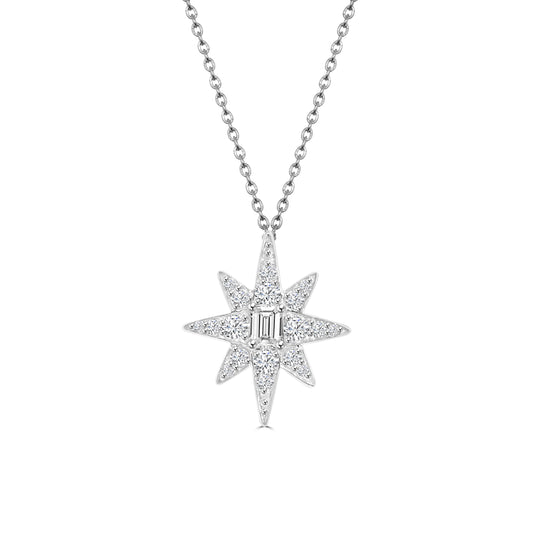 Sitara Angelic Starburst Necklace with Emerald Cut Diamond in White Gold