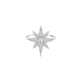 Sitara Celestial Starburst Ring with Emerald Cut Diamond in White Gold