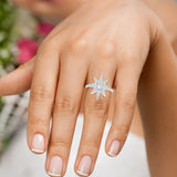 Sitara Celestial Starburst Ring with Emerald Cut Diamond in White Gold
