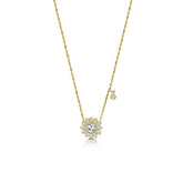 Sun Necklace 18K Yellow Gold Necklace with Rose Cut Diamond & Halo of Round Diamonds
