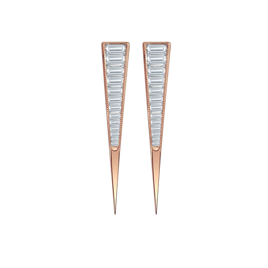 TRIKON EARRINGS IN 18K ROSE GOLD – BAGUETTE DIAMOND POST DESIGN