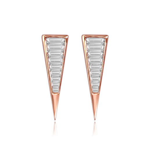 TRIKON 20MM EARRINGS IN 18K ROSE GOLD – BAGUETTE DIAMOND GEOMETRIC DESIGN