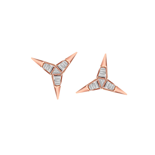TRYKE EARRINGS IN 18K ROSE GOLD – BAGUETTE AND TRILLION CUT DIAMOND DESIGN