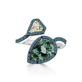 ZYVEL Toi et Moi Ring - 18K White Gold Green Tourmaline & Diamond Ring (Size 6.5)