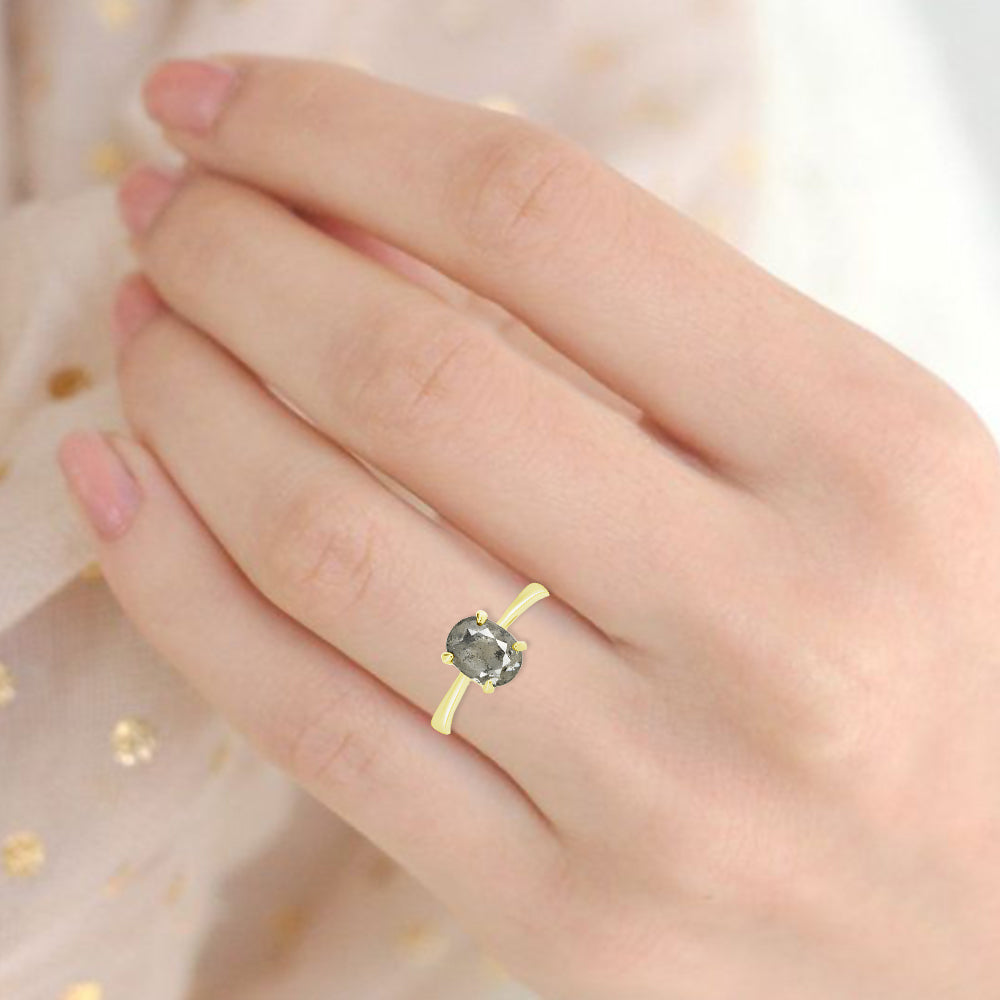 Salt and Pepper Oval Diamond Ring