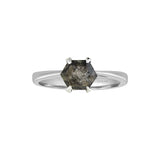 Hexagon salt and pepper ring in 18k white gold